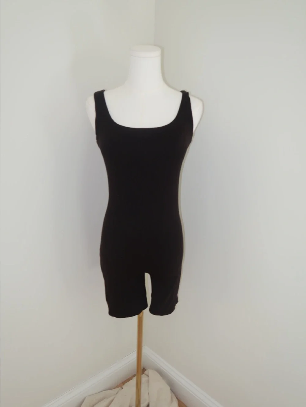 Bumpsuit : Black Tank Romper Bodysuit - maternity